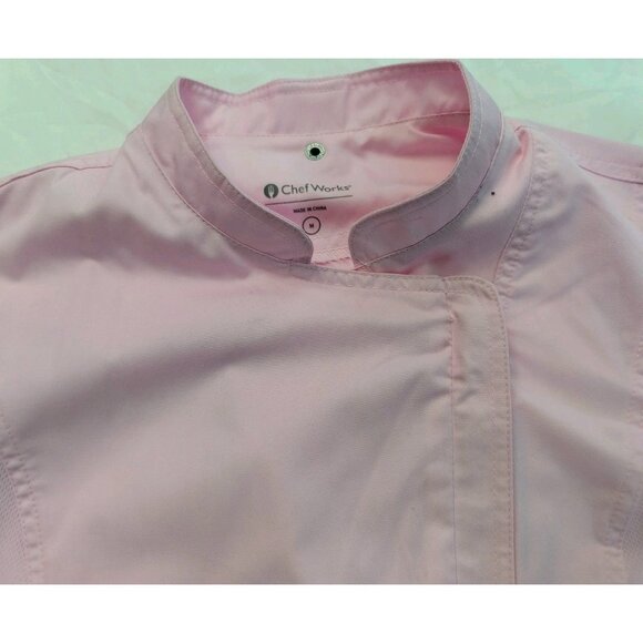 New Chef Works Pink Short Sleeve Work Women Shirt Size Medium Top Zip Complete - Picture 5 of 15